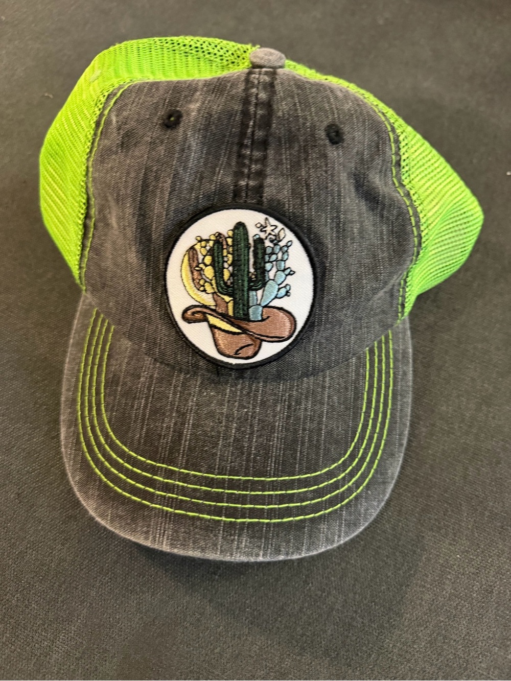 Cactus Patch Trucker Hat in Neon Green and Charcoal